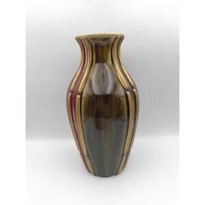 Vintage 12" Art Deco MCM Gold Glaze Ceramic Pottery Vase